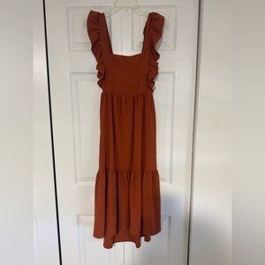 Ruffled Sleeves Dress in Rust